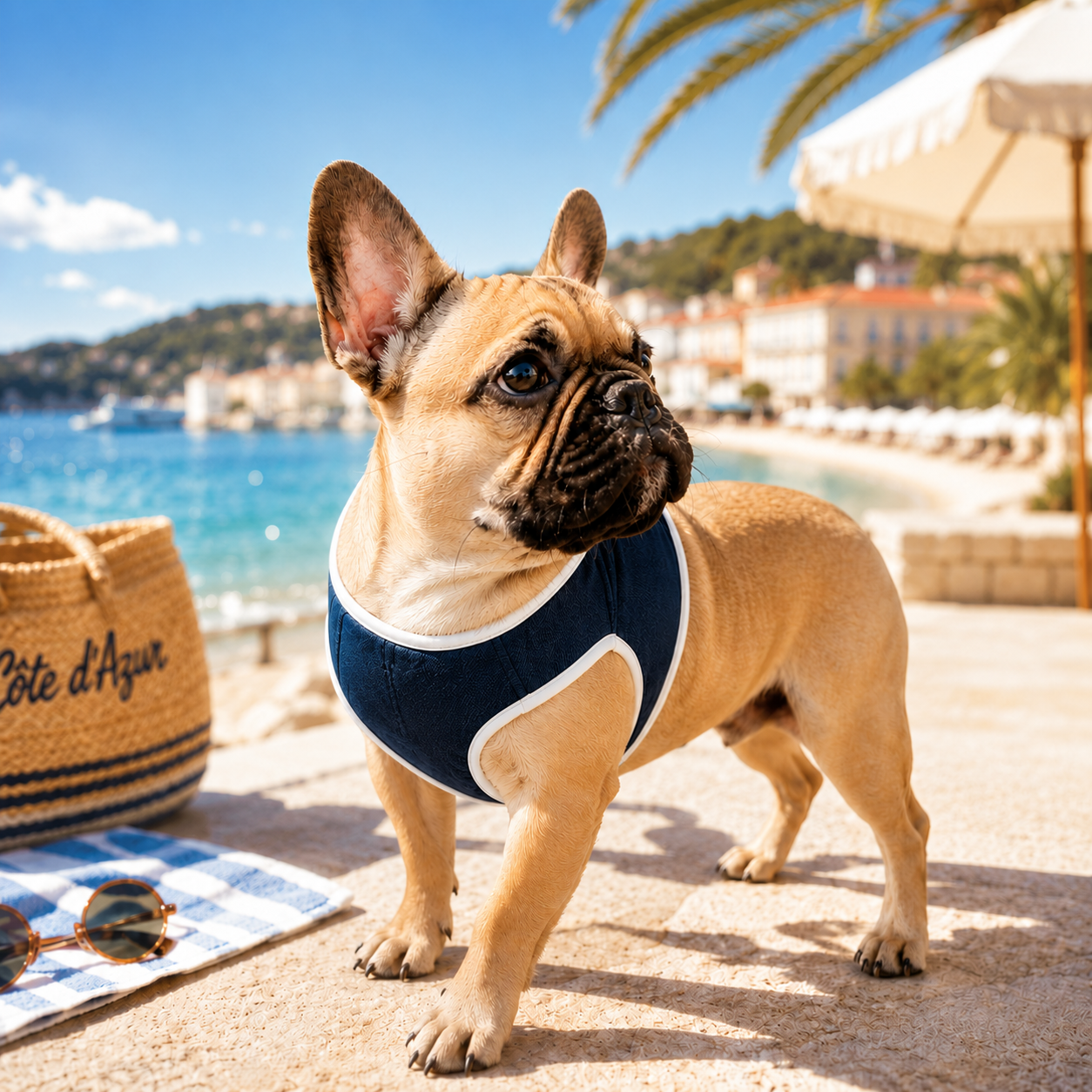 Harnais pour chien 'Riviera' Denim Édition Cannes Pom d'Azur