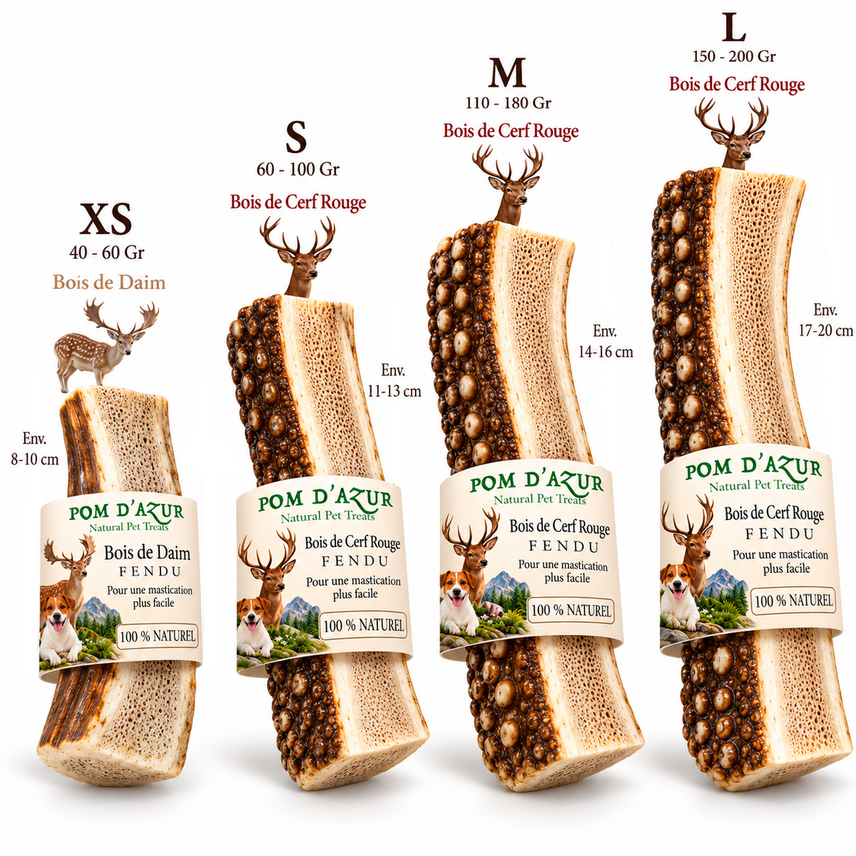 Bois de Cerf Fendu pour Chien 100% Naturel Pom d'Azur