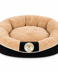 Panier Rond pour Chien et Chat en Fourrure Douce Beige et Noir Soho Poms London