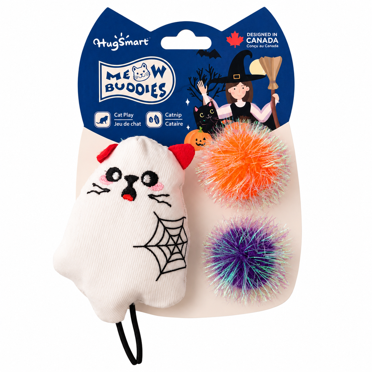 Jouet pour Chat Halloween Meow Buddies – Fantôme &amp; Pompons Catnip
