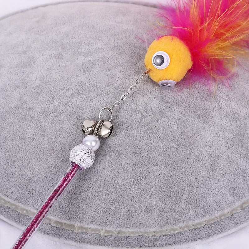 Canne à Plumes pour Chat – Rose &amp; Orange avec Grelot
