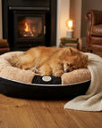 Panier Rond pour Chien et Chat en Fourrure Douce Beige et Noir Soho Poms London