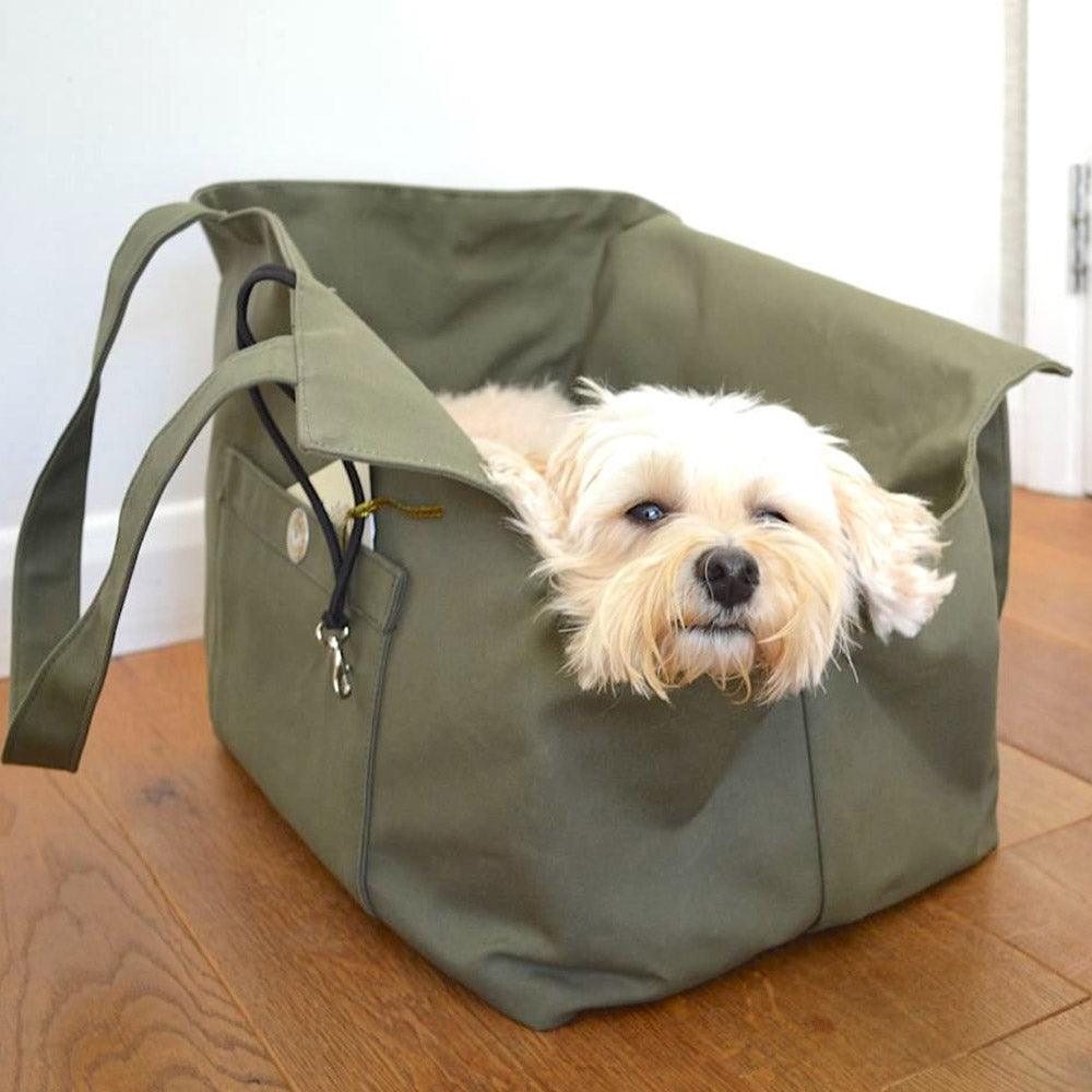 Sac de Transport Pour Chien Coton Ciré Olive par SohoPoms - Pom D'Azur