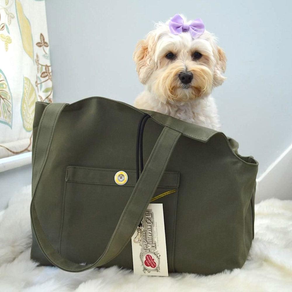 Sac de Transport Pour Chien Coton Ciré Olive par SohoPoms - Pom D'Azur